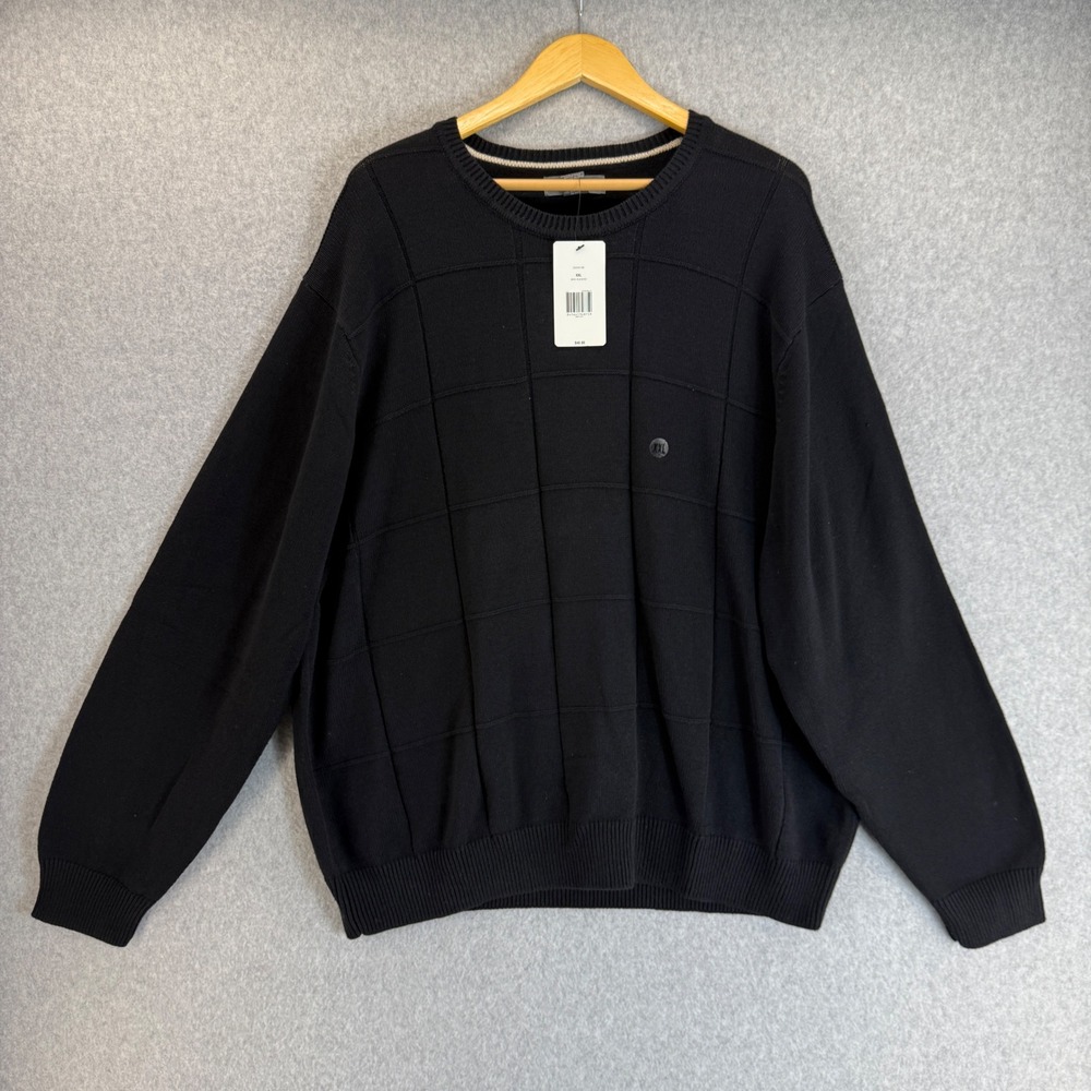 Saddlebred Black Cotton Grid Crew Neck Sweater Pullover Casual Mens Size XXL NWT
